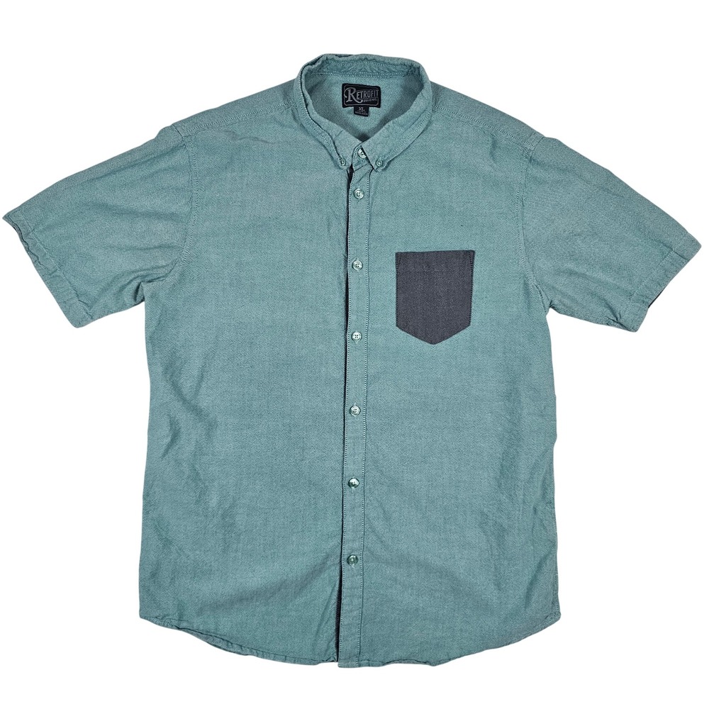Retrofit Brand Mfg Mens XL Teal Green Short Sleeve Button Down Contrast Pocket